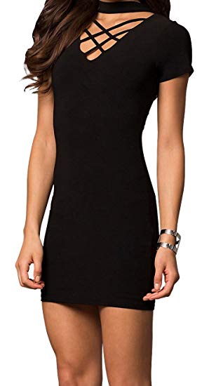 black halo cheryl mini dress Juniors Cage Front Short Sleeve Party with Choker Neckline Collar Size:17.5