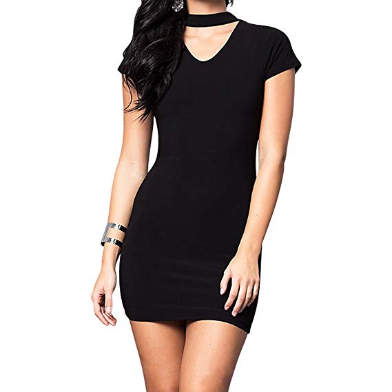 Juniors V-Neck Party Dress with Choker Neckline Juniors V-Neck Party Dress with Choker Neckline