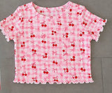 Girls Printed Pointelle Short Sleeve Top