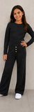 Girls Waffle Long Sleeve Top And Flare Pants Set