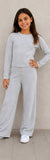 Girls Waffle Long Sleeve Top And Flare Pants Set