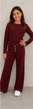 Girls Waffle Long Sleeve Top And Flare Pants Set