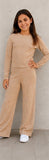 Girls Waffle Long Sleeve Top And Flare Pants Set