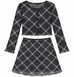 Girls Lauren Mesh Diamond Cardigan And Skirt Set