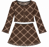 Girls Lauren Mesh Diamond Cardigan And Skirt Set