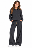 Girls Waffle Button Down and Flare Pants Set