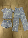 Girls Printed Lounge 3 Pc Short Sleeve Top Pants and Shorts Set