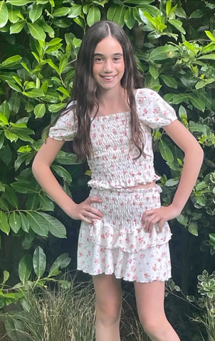 Girls Smock Eyelet 2 Piece Skirt Set