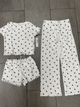 Girls Printed Lounge 3 Pc Short Sleeve Top Pants and Shorts Set