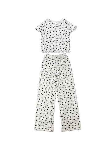 Girls Printed Lounge 2 Pc Short Sleeve Top and Pants Set
