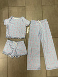 Girls Printed Lounge 3 Pc Short Sleeve Top Pants and Shorts Set