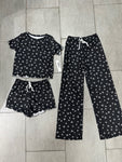 Girls Printed Lounge 3 Pc Short Sleeve Top Pants and Shorts Set