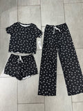 Girls Printed Lounge 3 Pc Short Sleeve Top Pants and Shorts Set