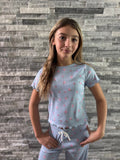 Girls Printed Lounge 2 Pc Short Sleeve Top and Pants Set