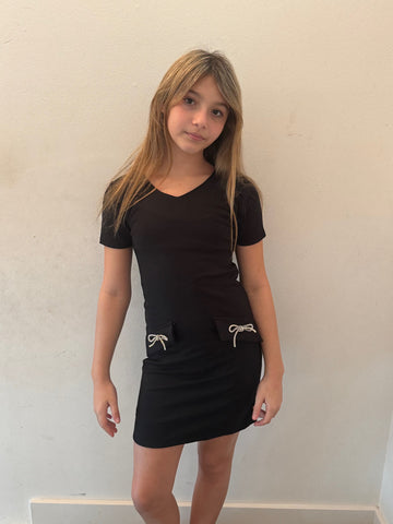 Girls Short Sleeve Dress With Bow