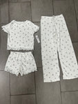 Girls Printed Lounge 3 Pc Short Sleeve Top Pants and Shorts Set