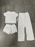 Girls Printed Lounge 3 Pc Short Sleeve Top Pants and Shorts Set