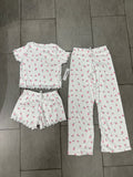 Girls Printed Lounge 3 Pc Short Sleeve Top Pants and Shorts Set
