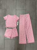 Girls Printed Lounge 3 Pc Short Sleeve Top Pants and Shorts Set