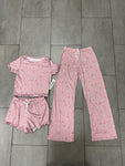 Girls Printed Lounge 3 Pc Short Sleeve Top Pants and Shorts Set