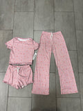 Girls Printed Lounge 3 Pc Short Sleeve Top Pants and Shorts Set