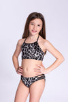 Girl's Cheetah Print Two Piece Velvet Bathing Suit