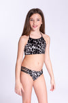 Girl's Cheetah Print Two Piece Velvet Bathing Suit