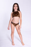 Girl's Cheetah Print Two Piece Velvet Bathing Suit