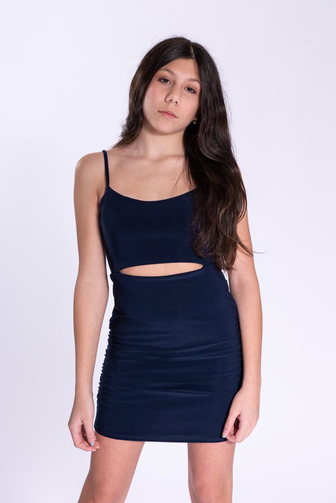 girls ruched dress 2Bunnies Tween & Teen Girls Spaghetti Strap Bodycon Mini Party Dress