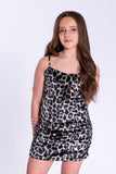 Kids Cheetah Print Velvet Tank Ruched Dress