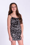 Kids Cheetah Print Velvet Tank Ruched Dress