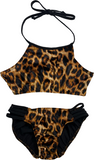 Girl's Cheetah Print Two Piece Velvet Bathing Suit