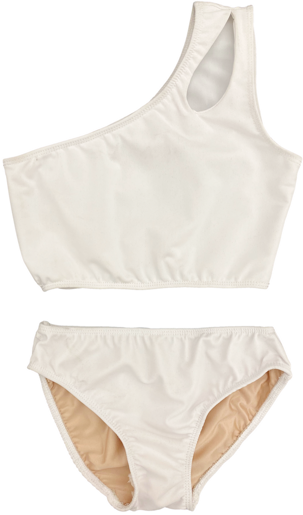 SwimZip Girls UPF 50+ One-Shoulder Swimsuit & High Waist Bottom 2-Piece Set - Sun Protection
