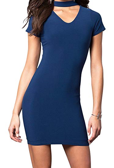 Juniors V-Neck Party Dress with Choker Neckline Juniors V-Neck Party Dress with Choker Neckline